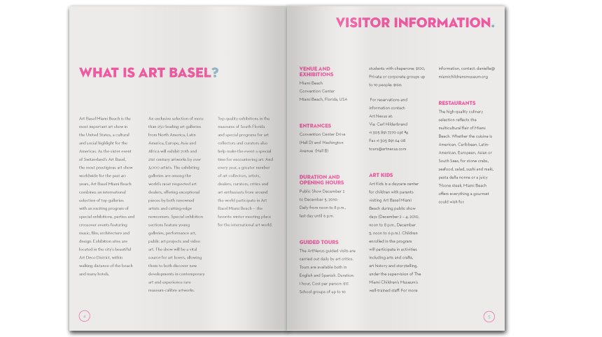 This spread introduces readers to Art Basel and provides some back story to the event